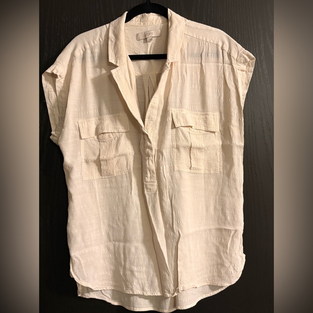 LOFT Cream Short-Sleeve Shirt